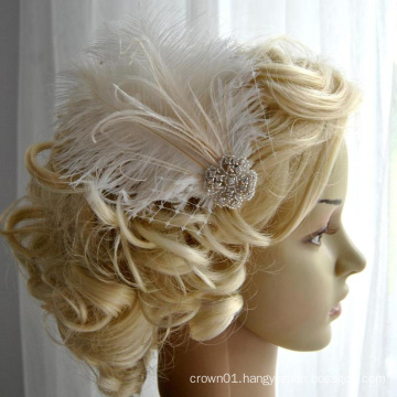Ivory Rhinestone head piece fascinator Bridal White hairpiece headbpiece Feather Fascinator 1920s Headpiece wedding fascinator